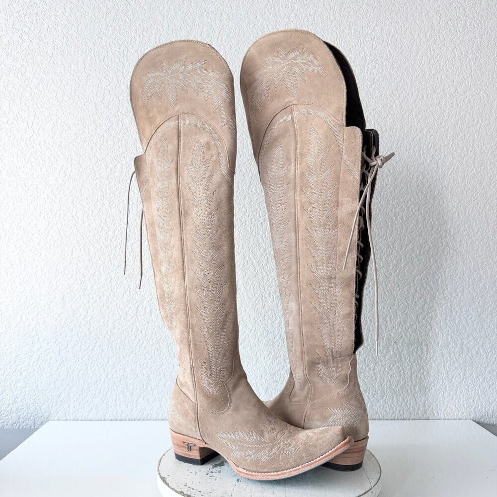Lane LEXINGTON Over the Knee Womens Cowboy Boots 8.5 Latte Suede Western Cowgirl